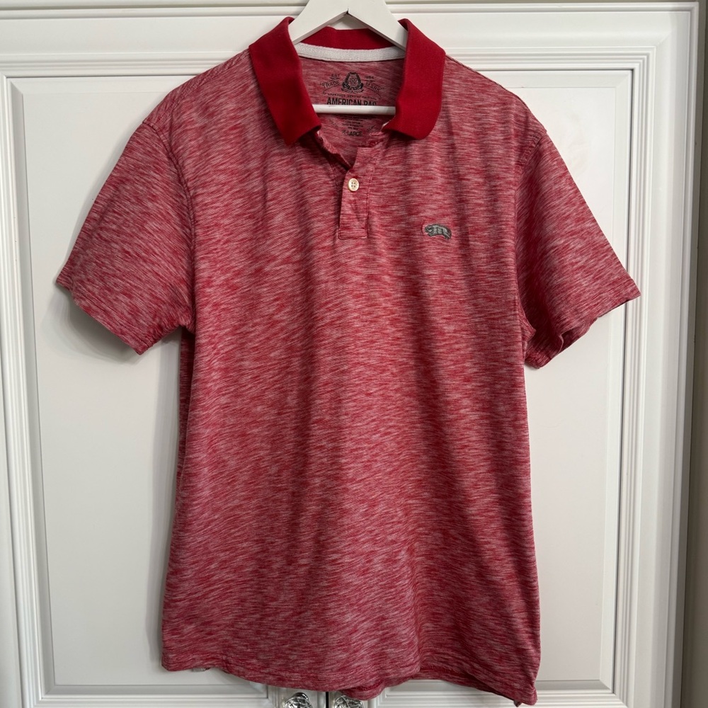 American Rag Men's XL Red and White Short Sleeve Cotton Polo Shirt Golf Tennis